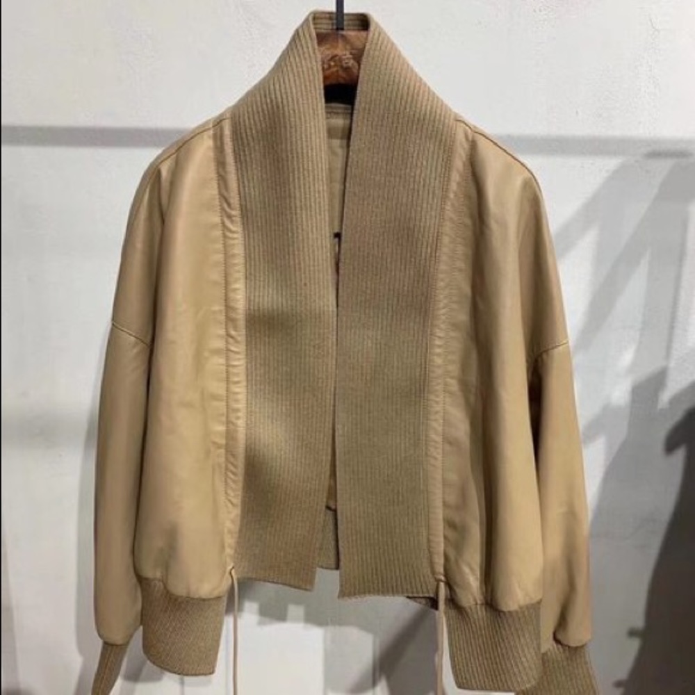 100% genuine sheep skin leather beige jacket NWT